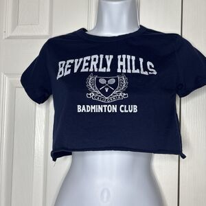 Beverly Hills Graphic Crop Tee Small Navy California Badminton Club Shirt